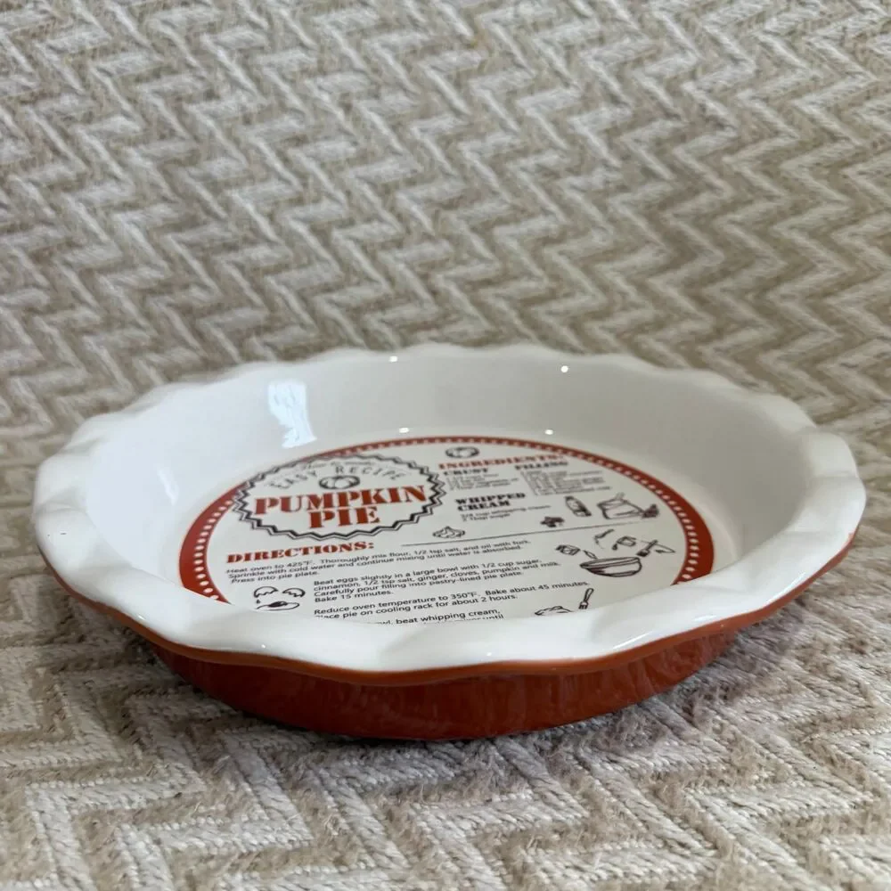 Pumpkin Pie Ceramic Recipe Pie Plate Dish